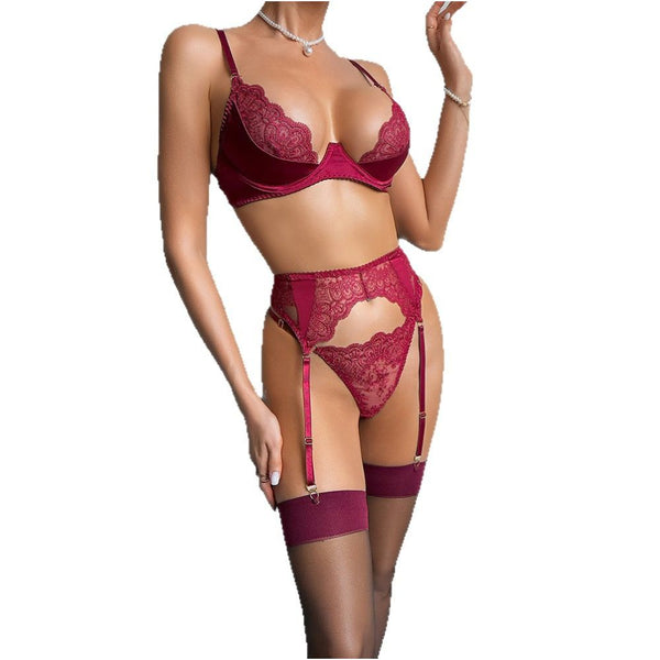 European and American export quality sexy lingerie set featuring high end see through lace embroidery and eyelash trim a seductive and alluring bra image 4