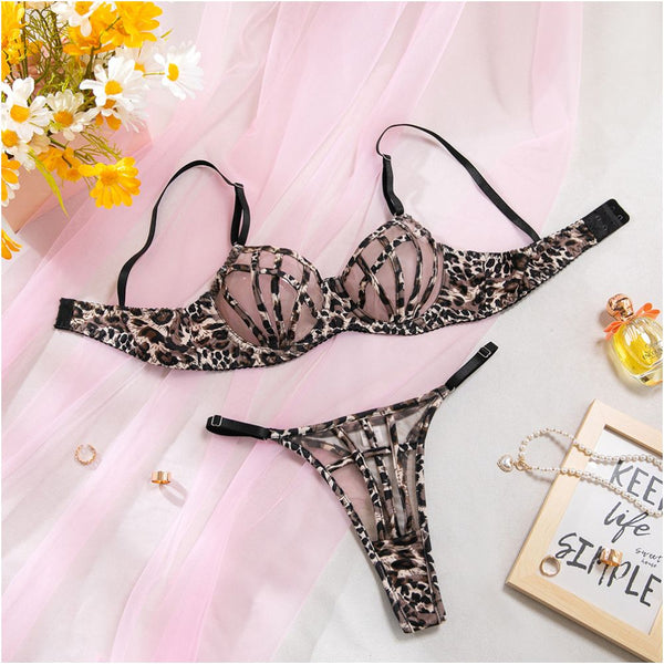Leopard Print Strappy Lingerie Set