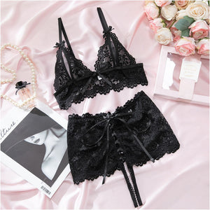 Black Lace Open Cup Lingerie Set
