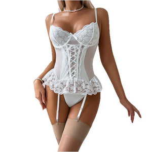 Sexy white lace two piece lingerie sexy wedding dress lingerie tender white camisole bustier corset for women wholesale image 4