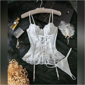 White Lace Corset Lingerie Bodysuit