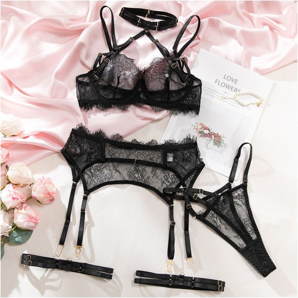Lace Harness Lingerie Set – Underwired Bra & High-Waist Garter Brief
