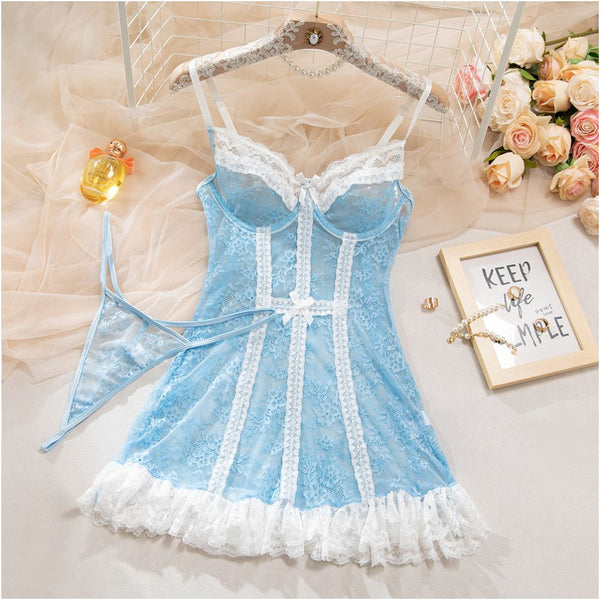 Baby Blue Polka Dot Babydoll Lingerie