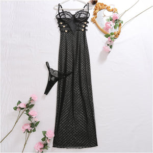 Black Sheer Dotted Lace Jumpsui