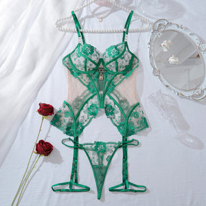 Luxury Lace Cut-Out Lingerie Set with Garters