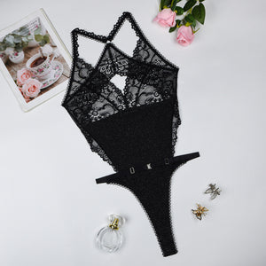 Black Lace High-Cut Bodysuit