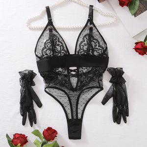 Lace Mesh Bodysuit – Deep V Neck Sexy Lingerie